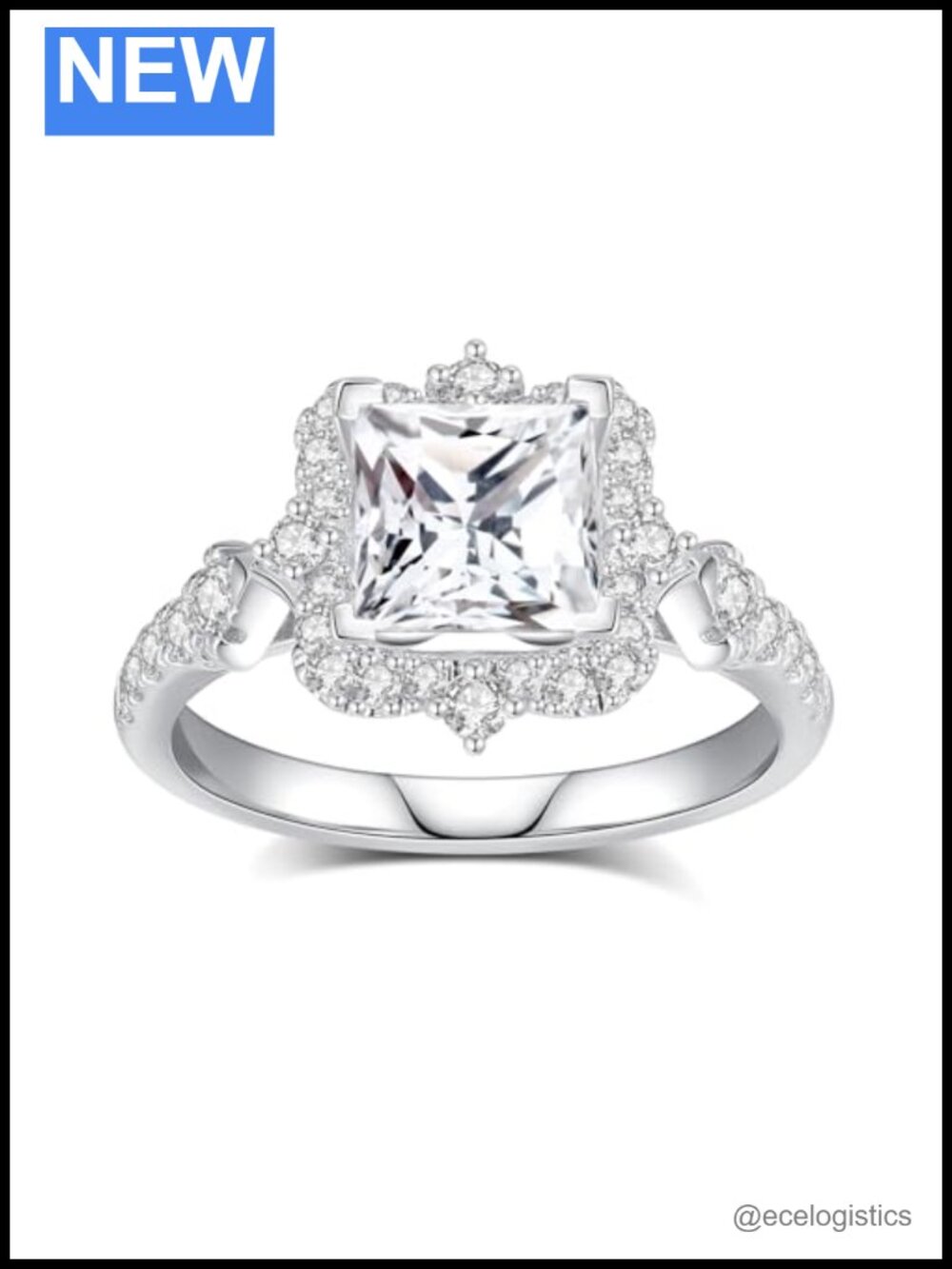 Princess Cut Moissanite Engagement Ring 925 Sterling Silver Plated 18K White